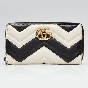 Gucci Black/White Chevron Quilted Leather Marmont Zip Around Wallet